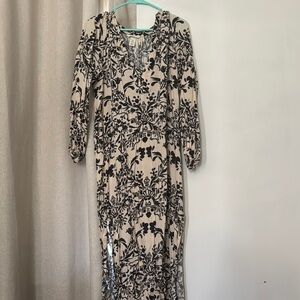 Elegant Black and Cream Floral Dress